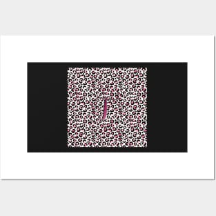 Letter T Monogram & Pink Leopard Print Posters and Art
